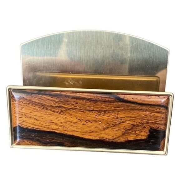 Davin & Kesler Business Card File Holder Solid Brass Wood - Picture 1 of 4
